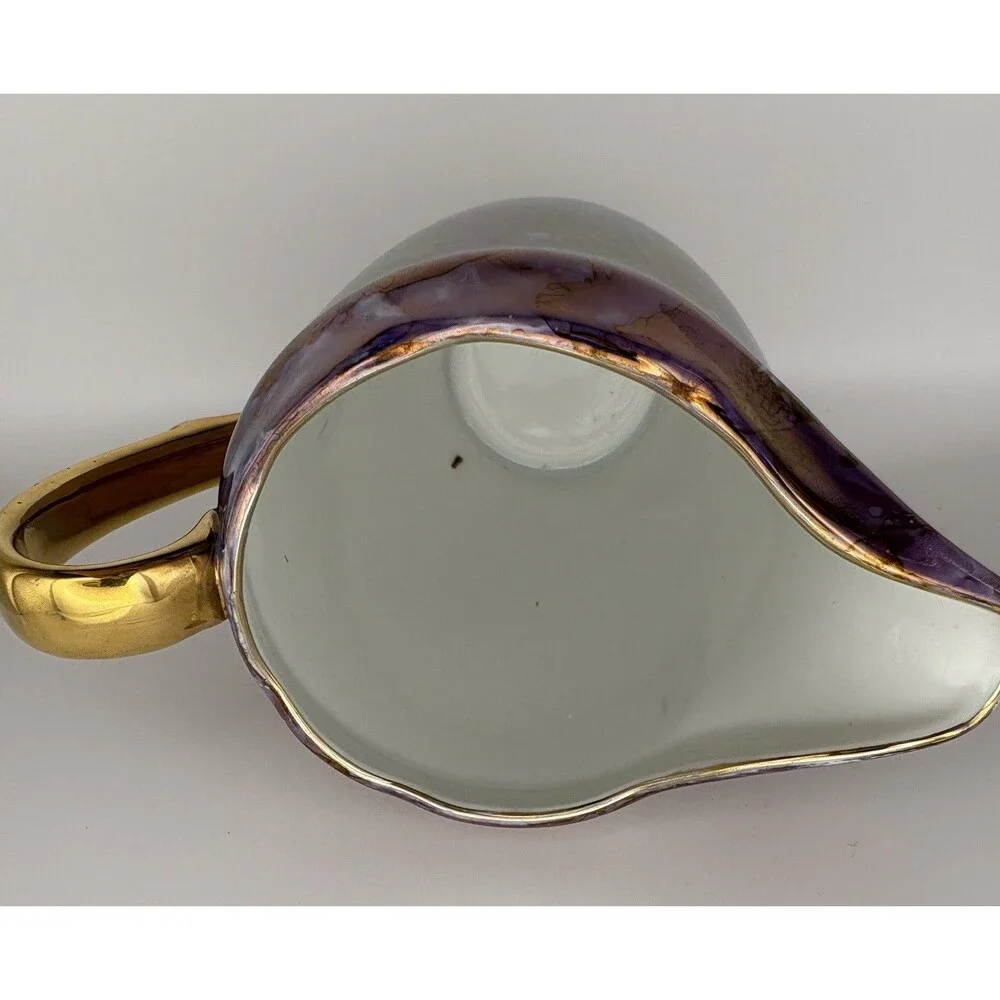 Vintage Cmielow Poland Tea Set Teapot Creamer Sugar Bowl 2 Saucers Purple Gold